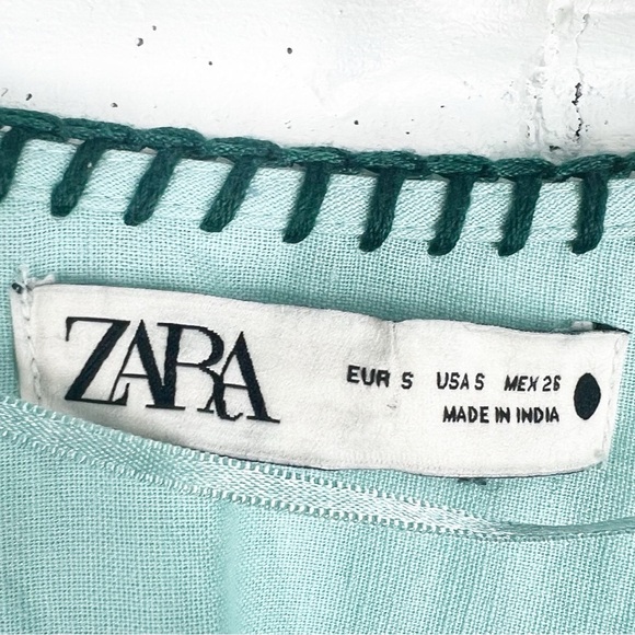 ZARA Green Embroidered Maxi Dress Short Sleeves Size Small - Picture 6 of 12